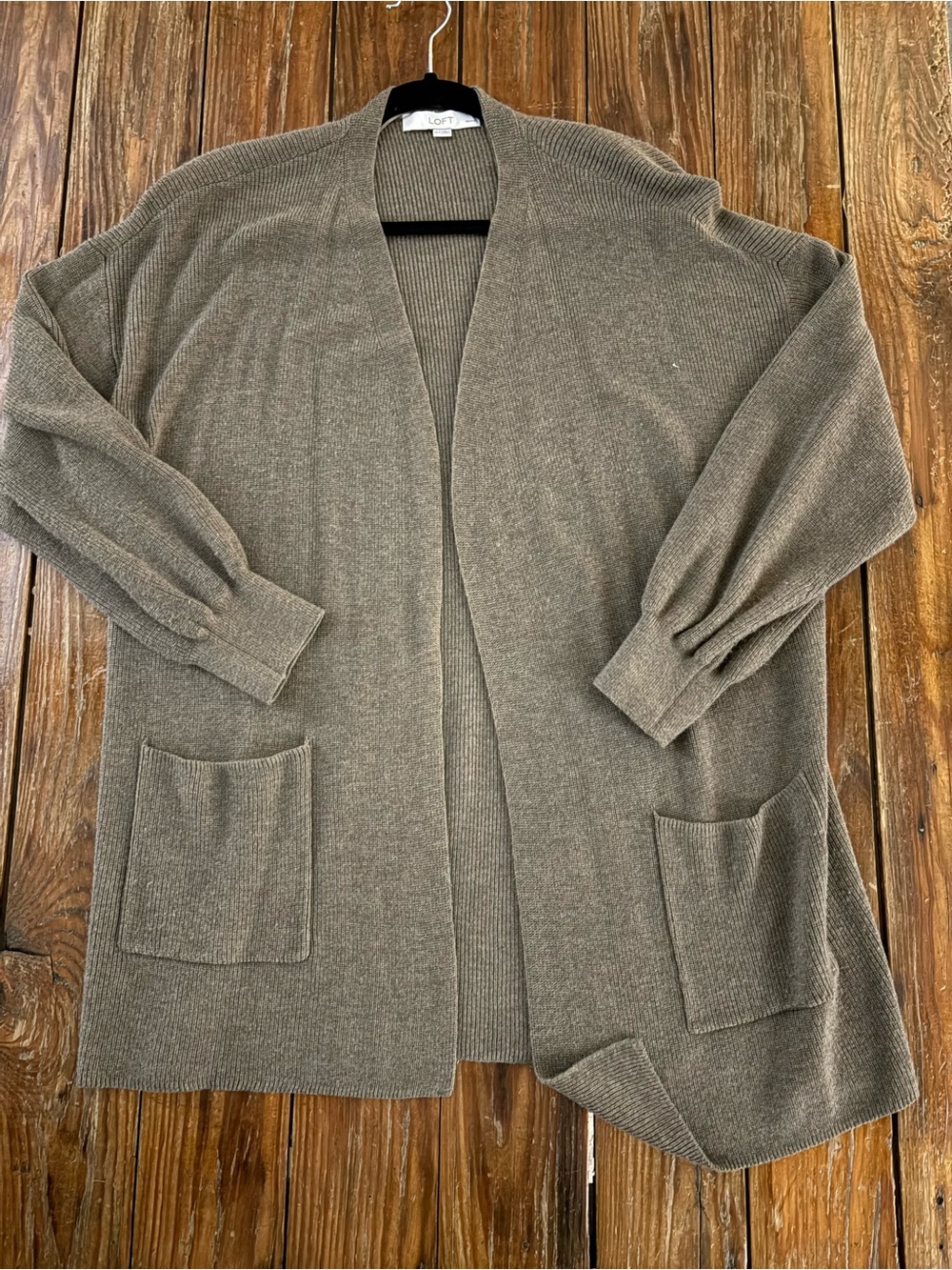 LOFT Brown Open-Front Pocket Cardigan Sweater